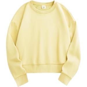imageStelle Cropped Sweatshirts for Women Cotton Long Sleeve Crop Tops Crewneck Pullover Oversized SweaterPina Colada
