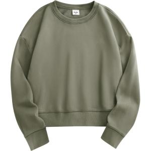 imageStelle Cropped Sweatshirts for Women Cotton Long Sleeve Crop Tops Crewneck Pullover Oversized SweaterUtility Green