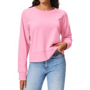 imageStelle Cropped Sweatshirts for Women Cotton Raglan Sleeve Crop Tops Crewneck Pullover Sweat ShirtsBubblegum
