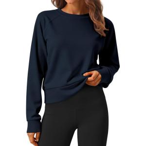 imageStelle Cropped Sweatshirts for Women Cotton Raglan Sleeve Crop Tops Crewneck Pullover Sweat ShirtsNavy