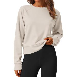 imageStelle Cropped Sweatshirts for Women Cotton Raglan Sleeve Crop Tops Crewneck Pullover Sweat ShirtsOat Milk