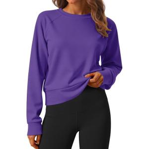 imageStelle Cropped Sweatshirts for Women Cotton Raglan Sleeve Crop Tops Crewneck Pullover Sweat ShirtsPurple
