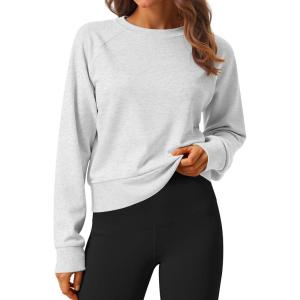 imageStelle Cropped Sweatshirts for Women Cotton Raglan Sleeve Crop Tops Crewneck Pullover Sweat ShirtsUltra Light Grey