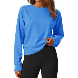 imageStelle Cropped Sweatshirts for Women Cotton Raglan Sleeve Crop Tops Crewneck Pullover Sweat ShirtsVibrant Blue