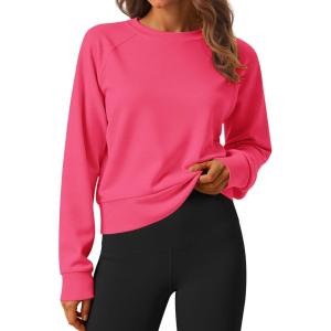 imageStelle Cropped Sweatshirts for Women Cotton Raglan Sleeve Crop Tops Crewneck Pullover Sweat ShirtsWatermelon Sugar