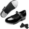 imageStelle Tap Shoes for Girls Boys Patent Leather Detachable Bow Dance ShoesToddlerLittle KidBig KidBlack