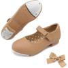 imageStelle Tap Shoes for Girls Boys Patent Leather Detachable Bow Dance ShoesToddlerLittle KidBig KidTan