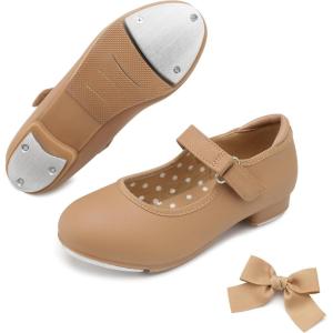 imageStelle Tap Shoes for Girls Boys Patent Leather Detachable Bow Dance ShoesToddlerLittle KidBig KidTan