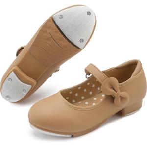 imageStelle Girls Tap Shoes Toddler Dance Shoes PU Leather Easy StrapToddlerLittle KidBig KidTan