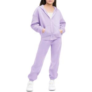 imageStelle Girls Athletic Sweatsuit 2 Pieces Sweatshirts and Pant Long Sleeve Zip Up with Pockets Outfits SetLavender