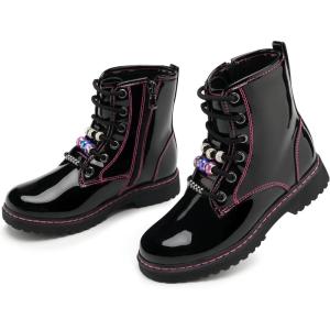 imageStelle Kids Boots Toddler Girl Boots DIY Combat Ankle Boots Side ZipperBlack Pat
