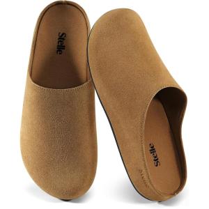 imageStelle Clogs Women Mens Arch Support Suede Soft Cork Footbed Sandals Potato Shoes Slip on Home Slippers NonSlip ComfortCaramel