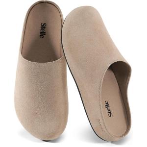 imageStelle Clogs Women Mens Arch Support Suede Soft Cork Footbed Sandals Potato Shoes Slip on Home Slippers NonSlip ComfortTaupe