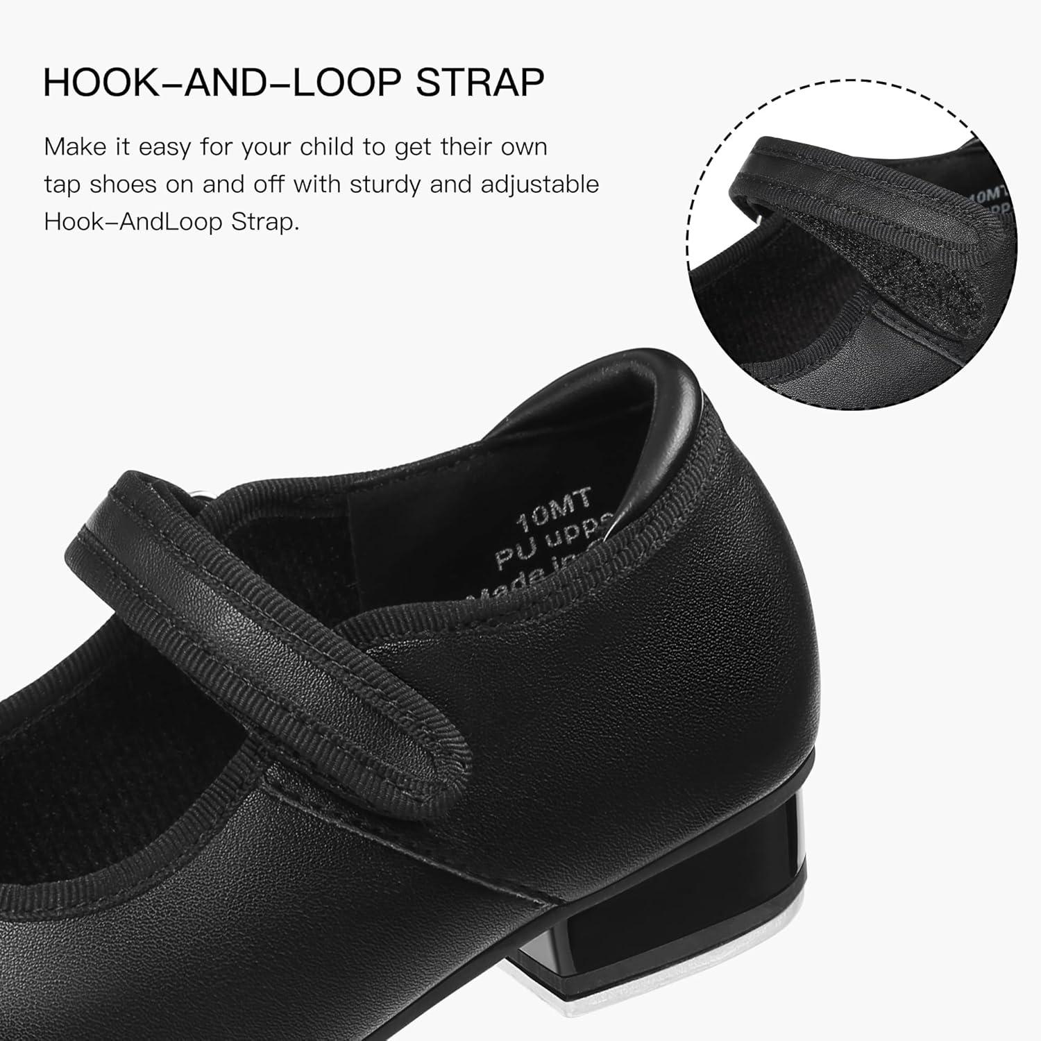 imageStelle Tap Shoes for Girls Toddler PU Tap Dance Shoes for ToddlerLittle KidsBig KidsBlack Matte