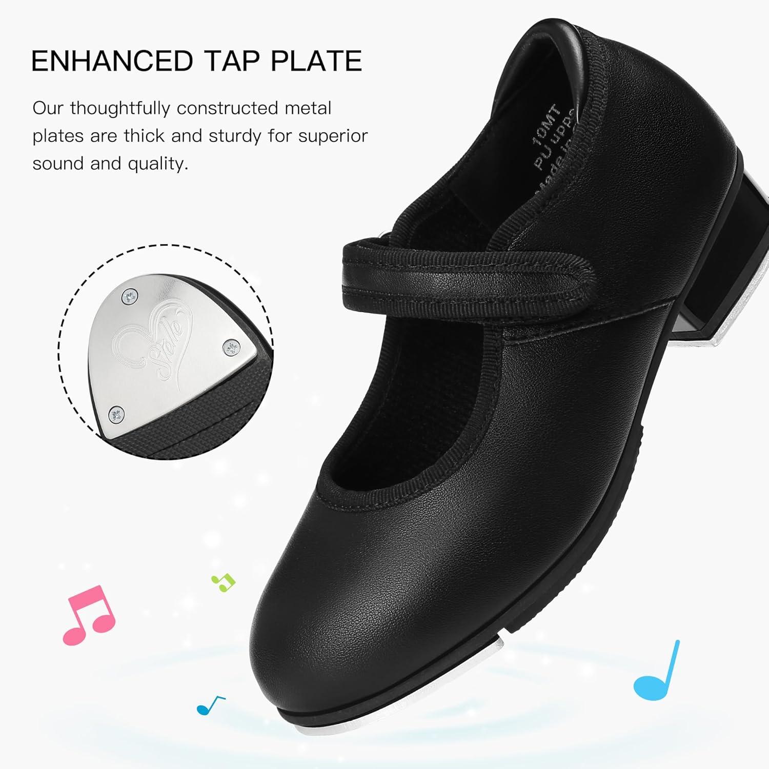 imageStelle Tap Shoes for Girls Toddler PU Tap Dance Shoes for ToddlerLittle KidsBig KidsBlack Matte