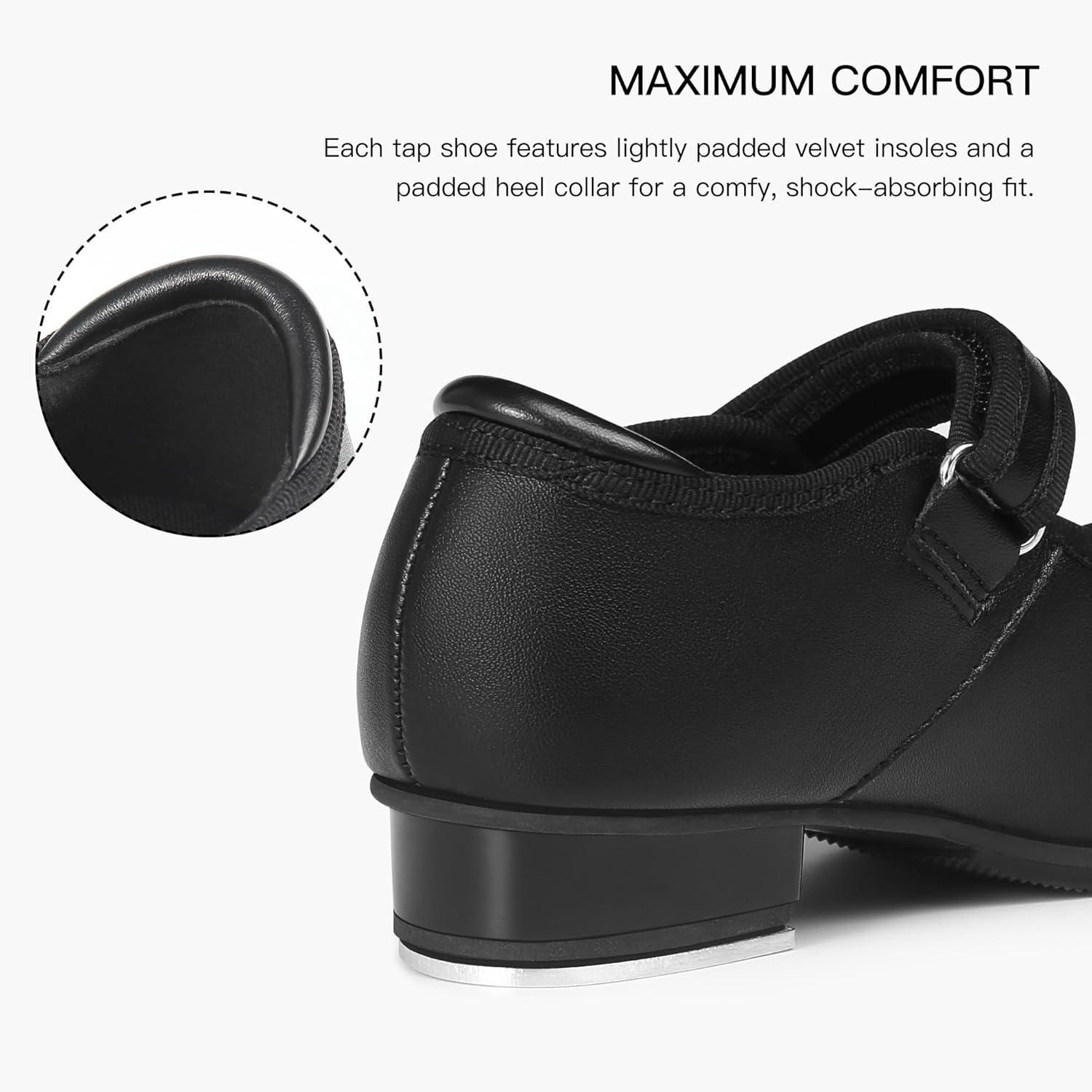 imageStelle Tap Shoes for Girls Toddler PU Tap Dance Shoes for ToddlerLittle KidsBig KidsBlack Matte