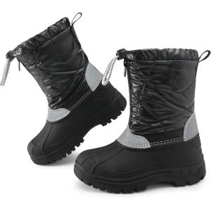 imageStelle Boys Girls Snow Boots for Toddler Kids Winter Outdoor Non Slip Waterproof Mid Calf Warm Shoes with Fur LinedBlack