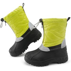 imageStelle Boys Girls Snow Boots for Toddler Kids Winter Outdoor Non Slip Waterproof Mid Calf Warm Shoes with Fur LinedNeon Green