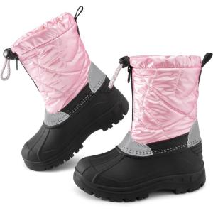 imageStelle Boys Girls Snow Boots for Toddler Kids Winter Outdoor Non Slip Waterproof Mid Calf Warm Shoes with Fur LinedPink