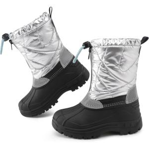 imageStelle Boys Girls Snow Boots for Toddler Kids Winter Outdoor Non Slip Waterproof Mid Calf Warm Shoes with Fur LinedSilver