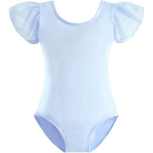 imageStelle Girls Leotards Black Ballet Dance Leotards Ruffle Short Sleeve Gymnastics OutfitsToddlerLittle KidBig KidBlue