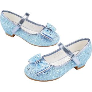 imageStelle Girls Dress Shoes Glitter Princess Shoe Flower Mary Jane Low Heels Party Wedding Prom Footwear for Toddler KidsT08icy Blue