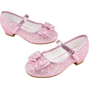 imageStelle Girls Dress Shoes Glitter Princess Shoe Flower Mary Jane Low Heels Party Wedding Prom Footwear for Toddler KidsT08pink
