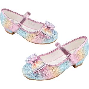 imageStelle Girls Dress Shoes Glitter Princess Shoe Flower Mary Jane Low Heels Party Wedding Prom Footwear for Toddler KidsT08prism