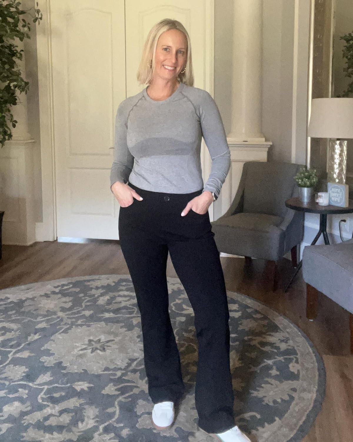 imageStelle Women 28quot30quot 32quot Bootcut Dress Pants Business Casual Work Pants with Pockets Pull On Regular Slacks for OfficeBlack