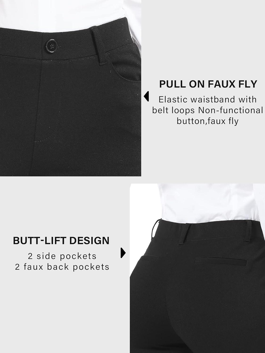 imageStelle Women 28quot30quot 32quot Bootcut Dress Pants Business Casual Work Pants with Pockets Pull On Regular Slacks for OfficeBlack