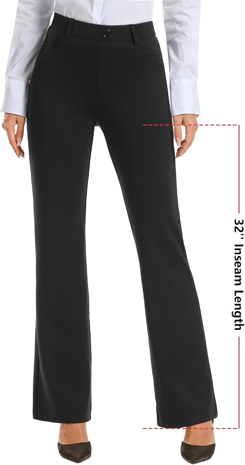 imageStelle Women 28quot30quot 32quot Bootcut Dress Pants Business Casual Work Pants with Pockets Pull On Regular Slacks for OfficeBlack