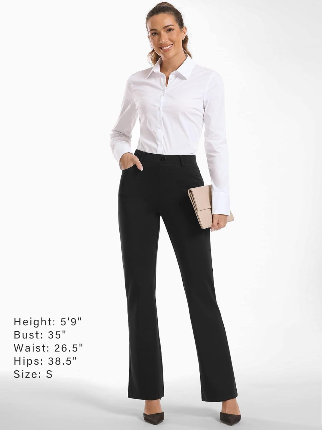imageStelle Women 28quot30quot 32quot Bootcut Dress Pants Business Casual Work Pants with Pockets Pull On Regular Slacks for OfficeBlack