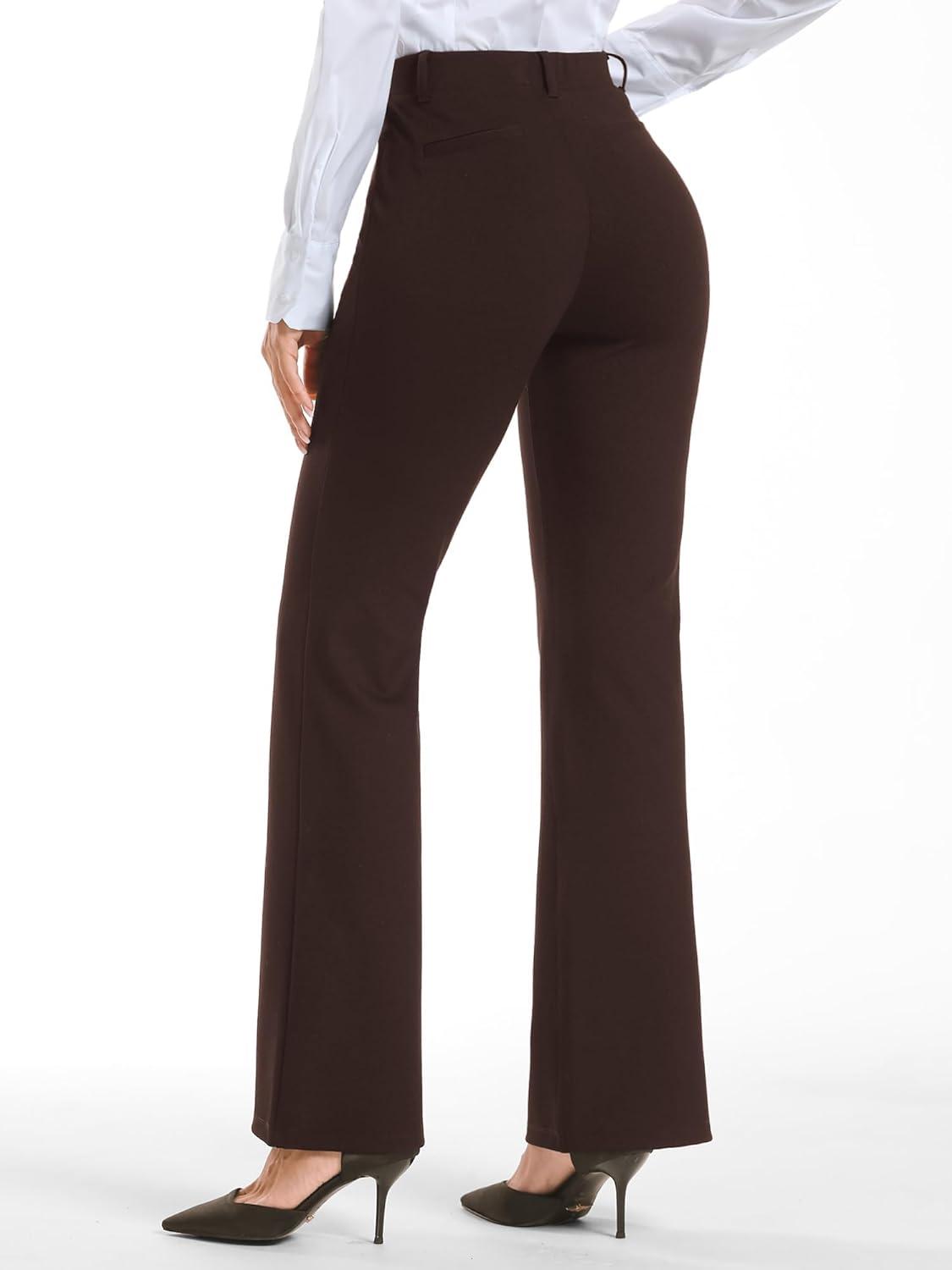 imageStelle Women 28quot30quot 32quot Bootcut Dress Pants Business Casual Work Pants with Pockets Pull On Regular Slacks for OfficeCoffee