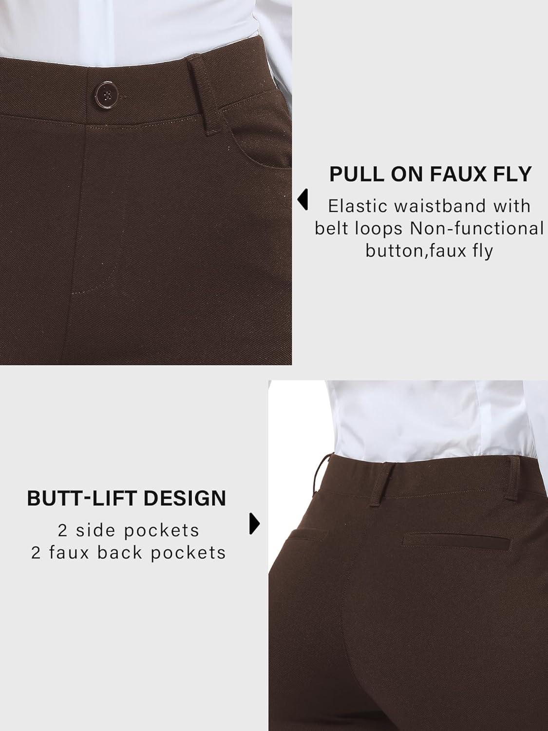 imageStelle Women 28quot30quot 32quot Bootcut Dress Pants Business Casual Work Pants with Pockets Pull On Regular Slacks for OfficeCoffee