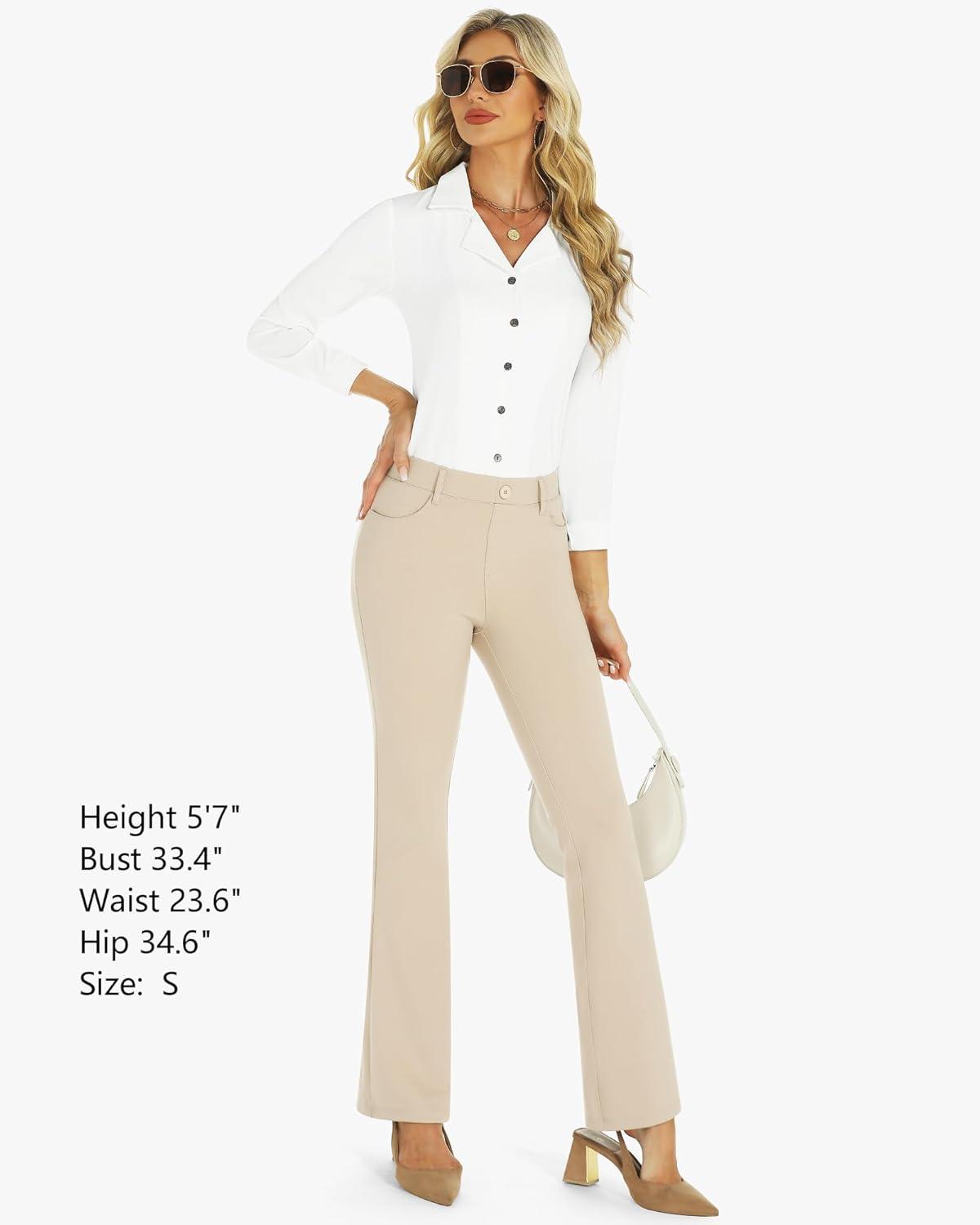 imageStelle Women 28quot30quot 32quot Bootcut Dress Pants Business Casual Work Pants with Pockets Pull On Regular Slacks for OfficeDune