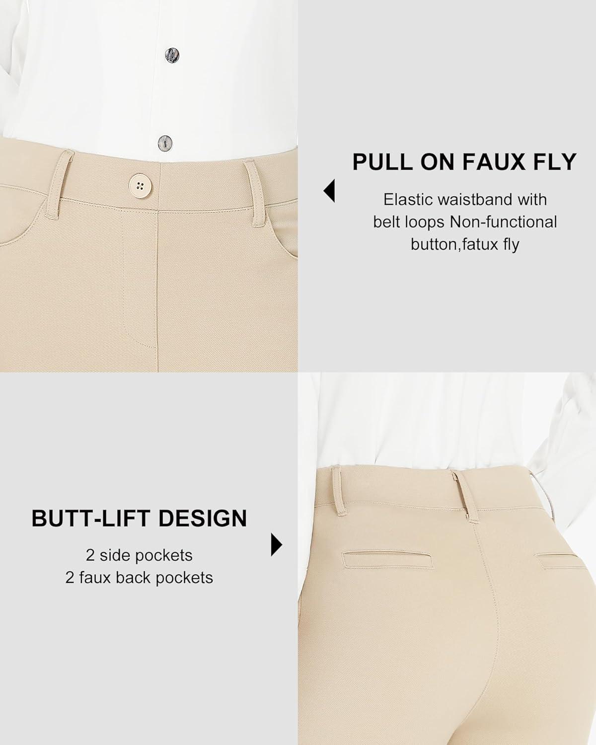 imageStelle Women 28quot30quot 32quot Bootcut Dress Pants Business Casual Work Pants with Pockets Pull On Regular Slacks for OfficeDune