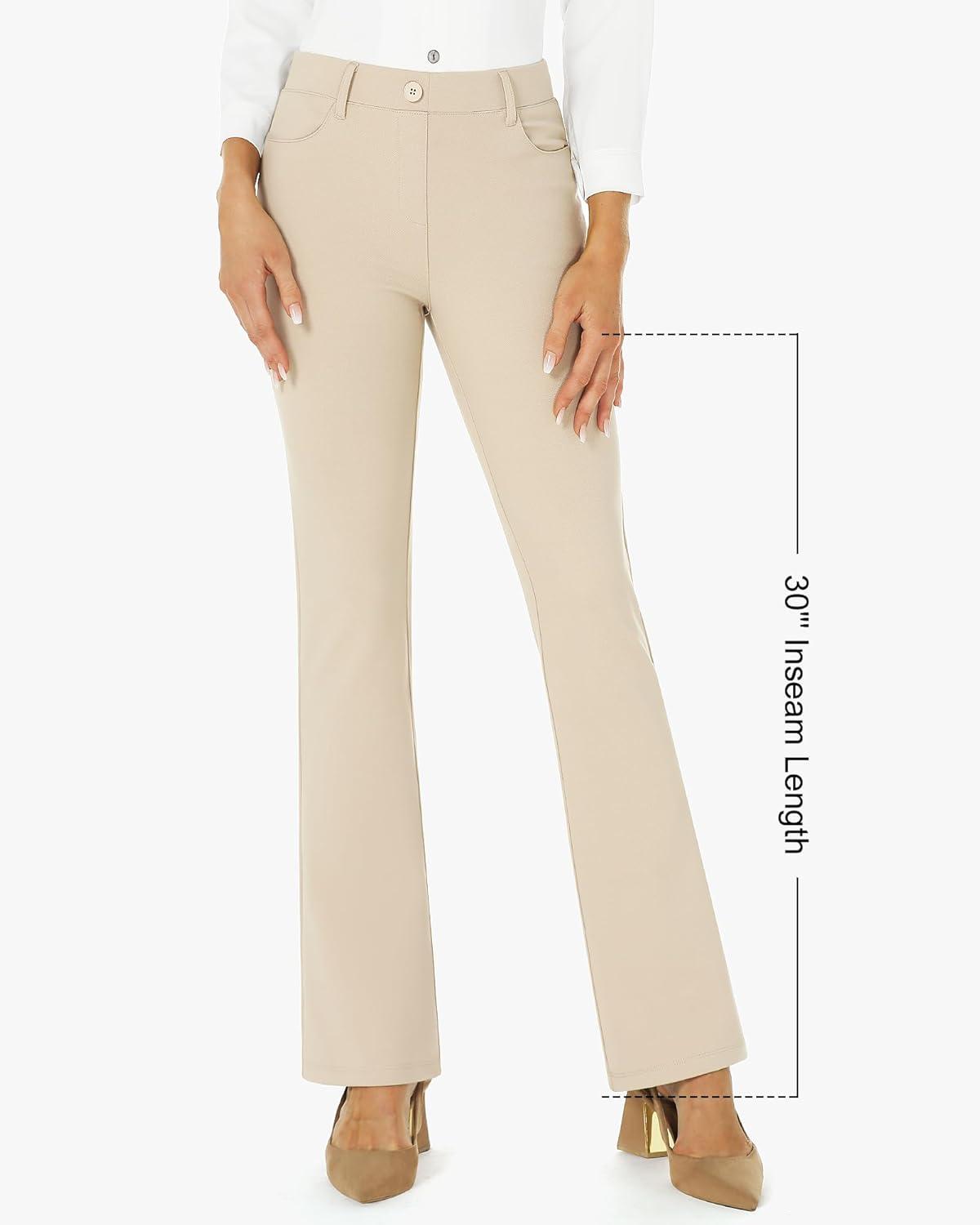 imageStelle Women 28quot30quot 32quot Bootcut Dress Pants Business Casual Work Pants with Pockets Pull On Regular Slacks for OfficeDune