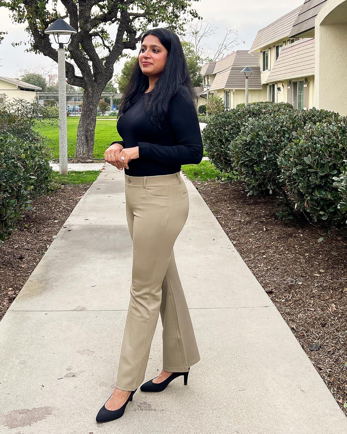 imageStelle Women 28quot30quot 32quot Bootcut Dress Pants Business Casual Work Pants with Pockets Pull On Regular Slacks for OfficeGrey Khaki