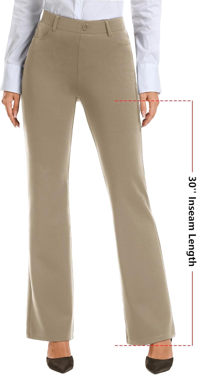 imageStelle Women 28quot30quot 32quot Bootcut Dress Pants Business Casual Work Pants with Pockets Pull On Regular Slacks for OfficeGrey Khaki