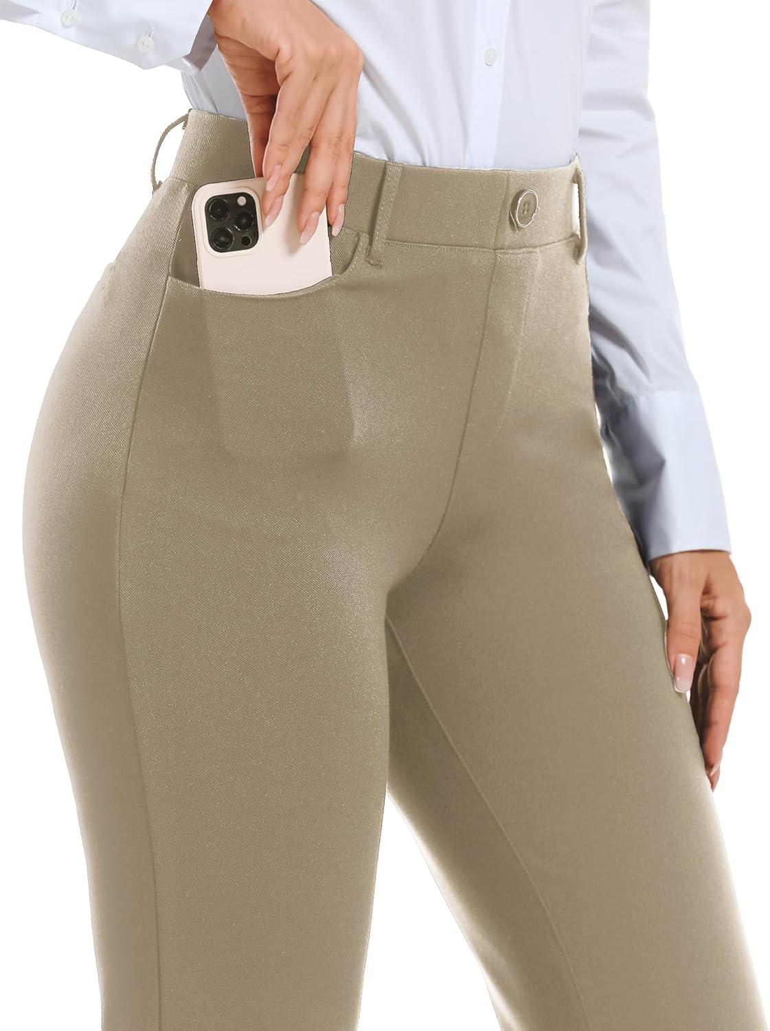 imageStelle Women 28quot30quot 32quot Bootcut Dress Pants Business Casual Work Pants with Pockets Pull On Regular Slacks for OfficeGrey Khaki