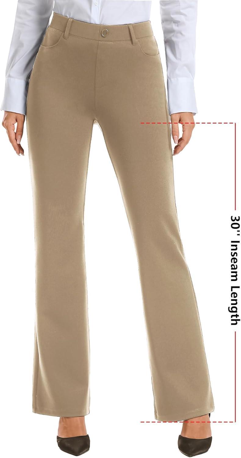 imageStelle Women 28quot30quot 32quot Bootcut Dress Pants Business Casual Work Pants with Pockets Pull On Regular Slacks for OfficeKhaki