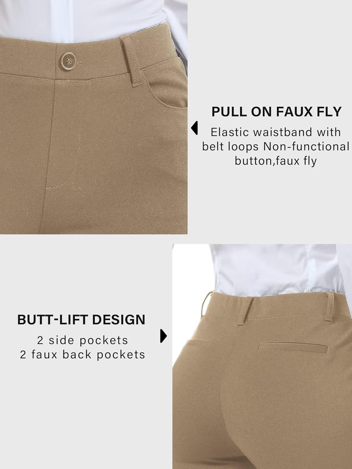 imageStelle Women 28quot30quot 32quot Bootcut Dress Pants Business Casual Work Pants with Pockets Pull On Regular Slacks for OfficeKhaki