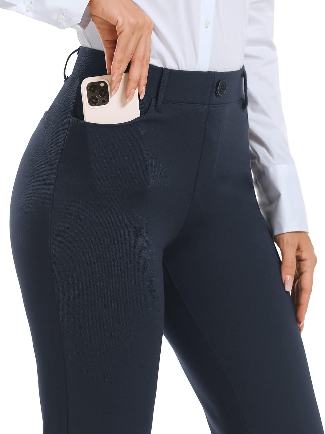 imageStelle Women 28quot30quot 32quot Bootcut Dress Pants Business Casual Work Pants with Pockets Pull On Regular Slacks for OfficeNavy