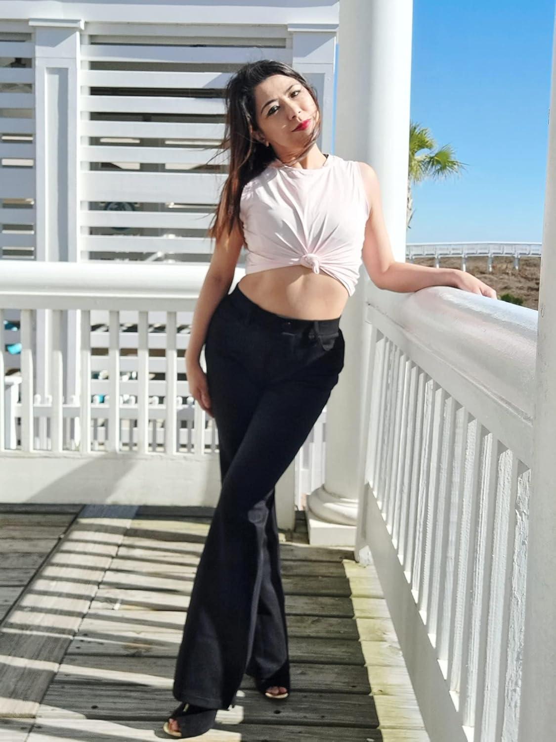 imageStelle Women 28quot30quot 32quot Bootcut Dress Pants Business Casual Work Pants with Pockets Pull On Regular Slacks for OfficeNavy