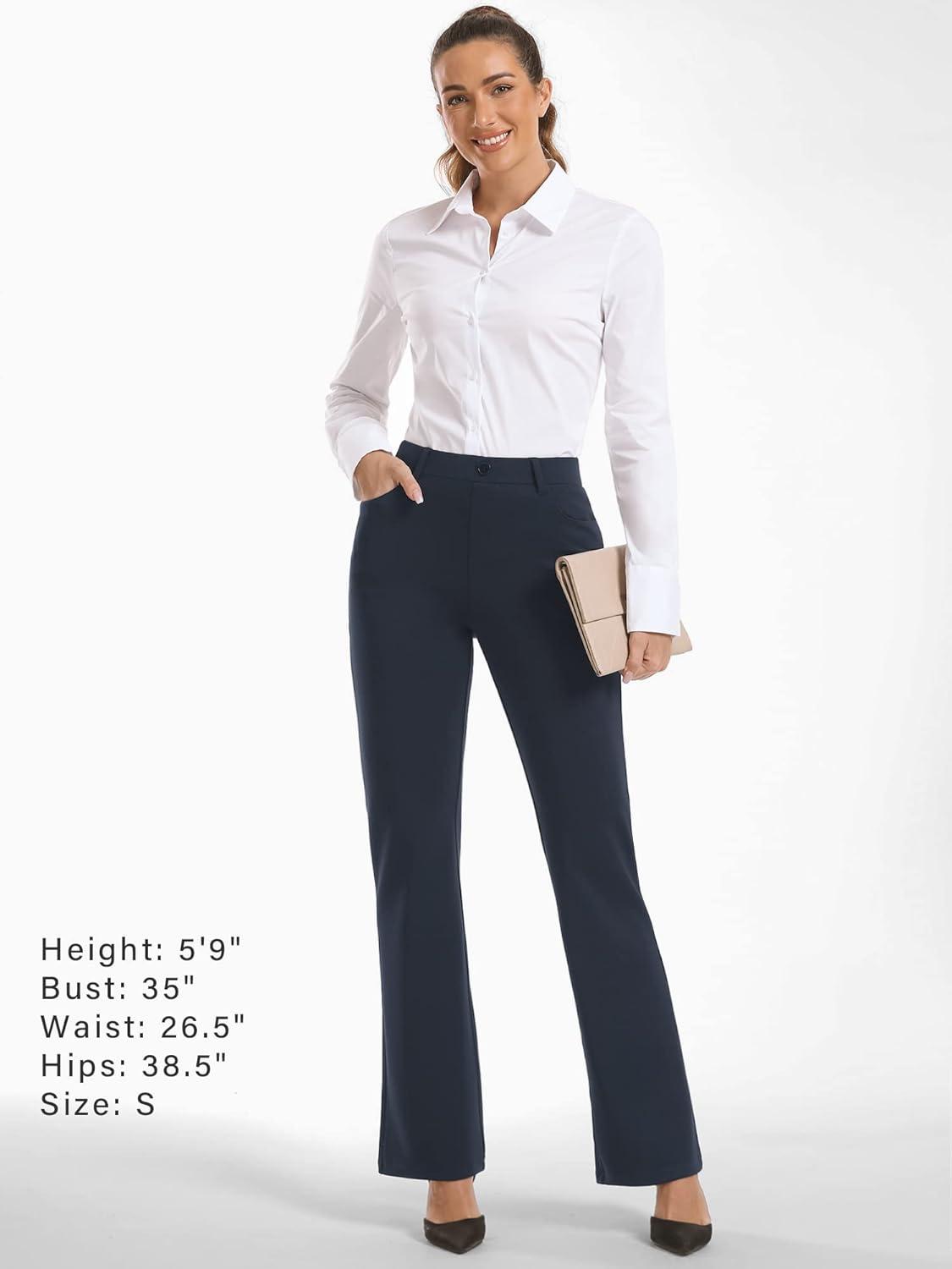 imageStelle Women 28quot30quot 32quot Bootcut Dress Pants Business Casual Work Pants with Pockets Pull On Regular Slacks for OfficeNavy