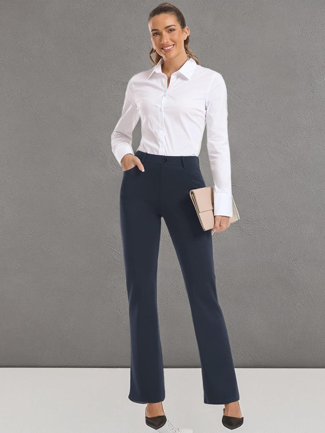 imageStelle Women 28quot30quot 32quot Bootcut Dress Pants Business Casual Work Pants with Pockets Pull On Regular Slacks for OfficeNavy
