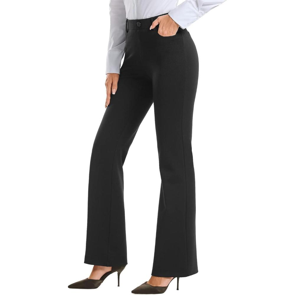 imageStelle Women 28quot30quot 32quot Bootcut Dress Pants Business Casual Work Pants with Pockets Pull On Regular Slacks for OfficeBlack