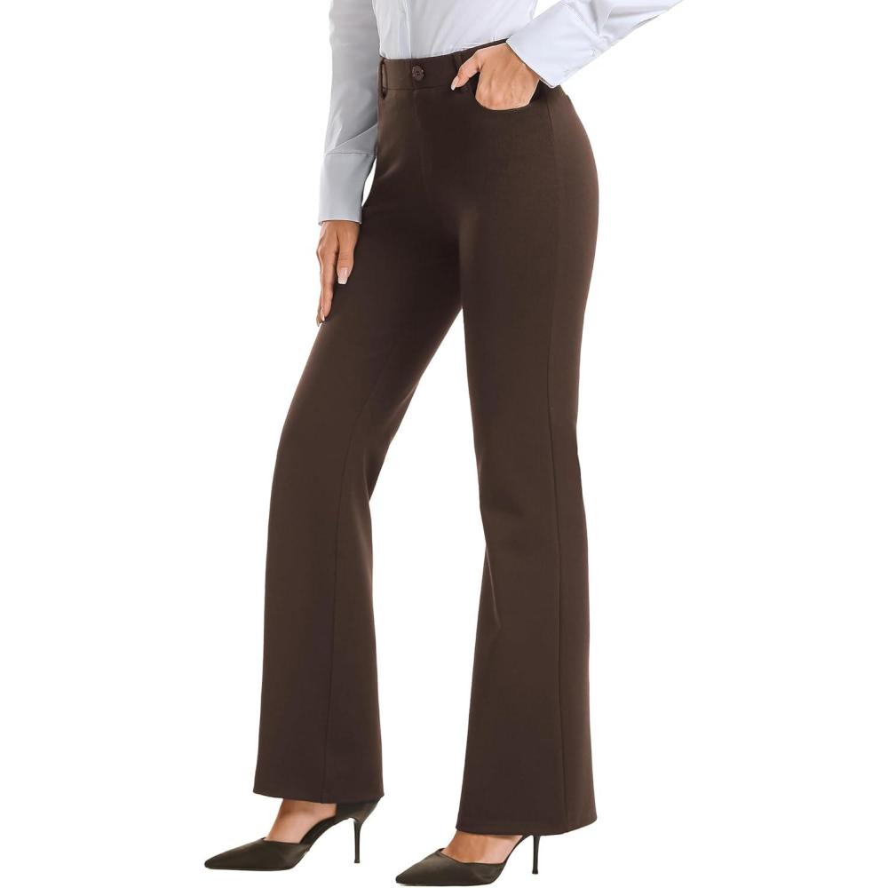 imageStelle Women 28quot30quot 32quot Bootcut Dress Pants Business Casual Work Pants with Pockets Pull On Regular Slacks for OfficeCoffee