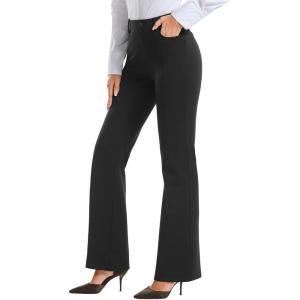 imageStelle Women 28quot30quot 32quot Bootcut Dress Pants Business Casual Work Pants with Pockets Pull On Regular Slacks for OfficeBlack