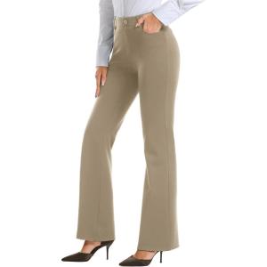 imageStelle Women 28quot30quot 32quot Bootcut Dress Pants Business Casual Work Pants with Pockets Pull On Regular Slacks for OfficeGrey Khaki